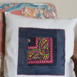 Organic Pillow Cover With Hand-Embroidery Embellishment Paisley Artwork - thumbnail 1