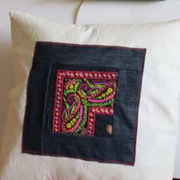 Organic Pillow Cover With Hand-Embroidery Embellishment Paisley Artwork - thumbnail 2