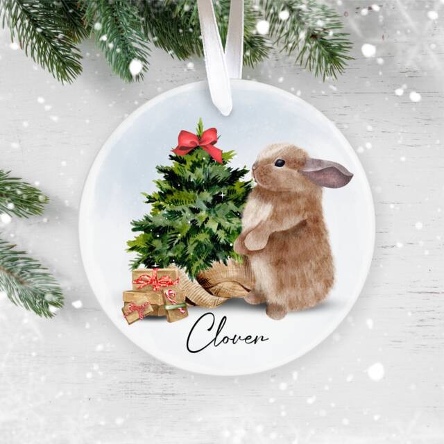 Bunny Christmas Ornament, Rabbit Bauble, Personalised Tree Pet Lover Personalized Keepsake - image 1
