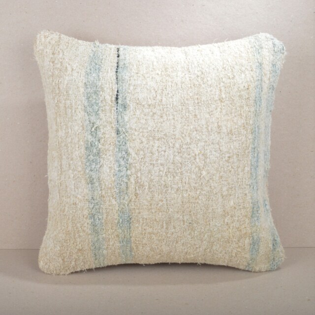 Hemp Kilim Pillow Cover, Turkish Floor Cushion - 18x18'' - image 1