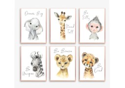 Safari Animals, Nursery Prints, Decor, Girls Nursery, Boys Be Kind - thumbnail 1
