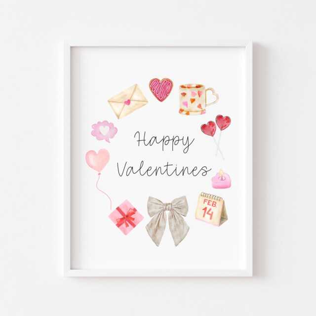 Valentines Day Print, Happy Red Pink Wreath Unframed Wall Art - image 1
