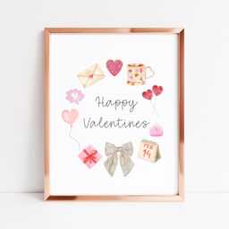 Valentines Day Print, Happy Red Pink Wreath Unframed Wall Art - thumbnail 3