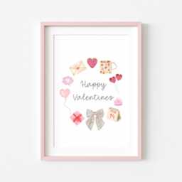 Valentines Day Print, Happy Red Pink Wreath Unframed Wall Art - thumbnail 2