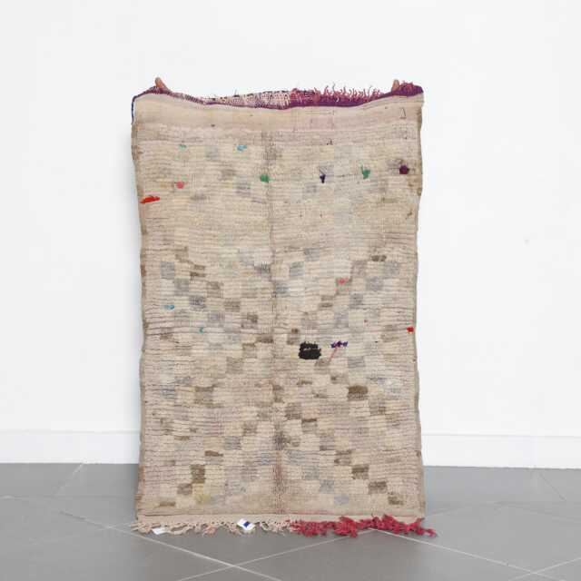 Vintage Moroccan Rug 135x80cm - 4.4x2.6 Ft - Subtle Boho Checker Pattern - Handmade Berber Wool Carpet - image 1