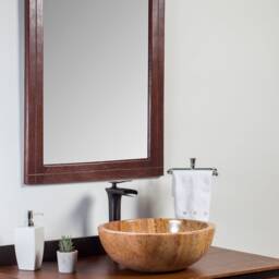 Natural Stone Vessel Bathroom Sink, Isidro Peach Travertine, Vanity Basin - thumbnail 3