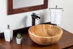Natural Stone Vessel Bathroom Sink, Isidro Peach Travertine, Vanity Basin - thumbnail 1