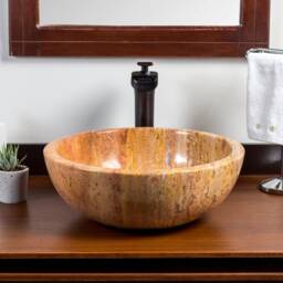 Natural Stone Vessel Bathroom Sink, Isidro Peach Travertine, Vanity Basin - thumbnail 2