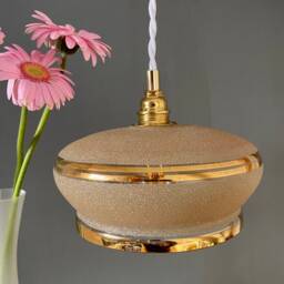 Vintage Pendant Light With A Frosted Yellow & Gold Glass Shade - thumbnail 2