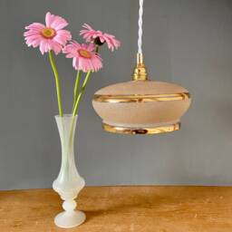 Vintage Pendant Light With A Frosted Yellow & Gold Glass Shade