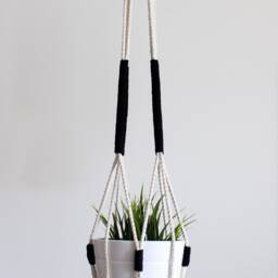 Large Macrame Plant Hanger Color Block Hanging Planter No Tariffs/Fees To Usa - thumbnail 3