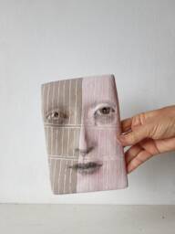 Pink & Gray Ceramic Face Wall Sculpture
