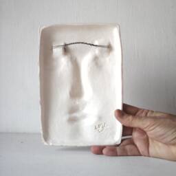 Pink & Gray Ceramic Face Wall Sculpture - thumbnail 3