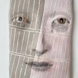 Pink & Gray Ceramic Face Wall Sculpture - thumbnail 2