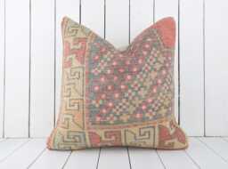 Vintage Turkish Kilim Pillow Cover 20x20 Inch, Handmade Anatolian Ethnic Cushion - thumbnail 1