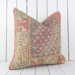Vintage Turkish Kilim Pillow Cover 20x20 Inch, Handmade Anatolian Ethnic Cushion - thumbnail 2