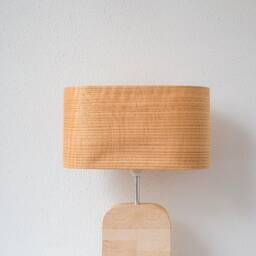 Natural Oak Table Lamp Shade, Scandinavian Decor Bedside Lamp, Mid Century Office - thumbnail 2