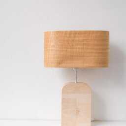 Natural Oak Table Lamp Shade, Scandinavian Decor Bedside Lamp, Mid Century Office - thumbnail 3