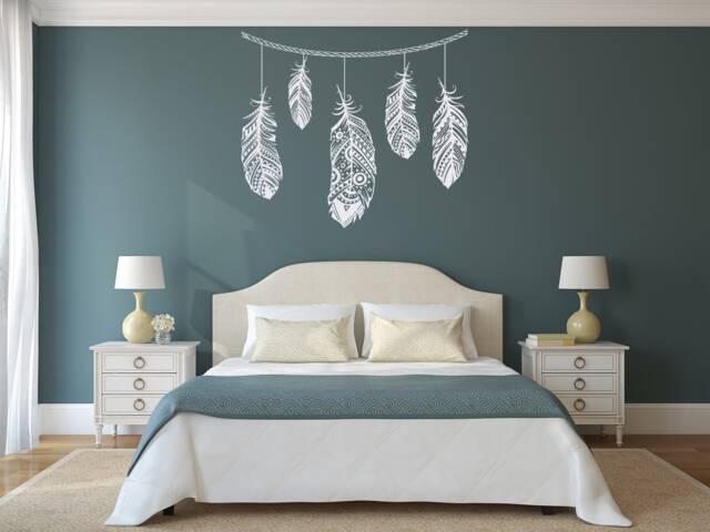 Boho Feather Wall Decal - Tribal Bedroom Vinyl Art P100 - image 1