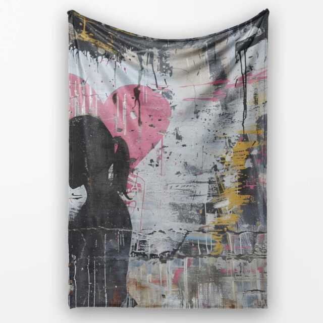 Two Girls With Pink Heart Urban Graffiti, Bedroom Living Room Accent, Decorative Wall Art Style - Super Soft Fleece Blanket Bed Sofa Throw - image 1
