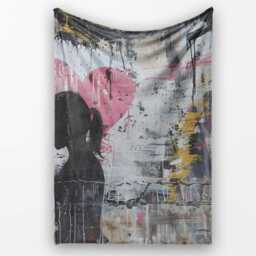 Two Girls With Pink Heart Urban Graffiti, Bedroom Living Room Accent, Decorative Wall Art Style - Super Soft Fleece Blanket Bed Sofa Throw - thumbnail 1