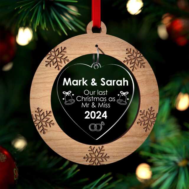 Our Last Christmas As Mr & Miss Decoration - Personalised Engaged Couples Gifts For Fiance Engagement With Red Bag - image 1