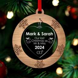 Our Last Christmas As Mr & Miss Decoration - Personalised Engaged Couples Gifts For Fiance Engagement With Red Bag - thumbnail 1