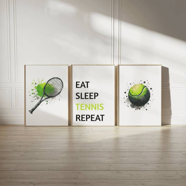 Tennis Poster Print Set - 3 Boys Bedroom Posters - Sport Wall Art Kids Room Decor Gift Watercolour Artwork Girls Gifts Player - image 1