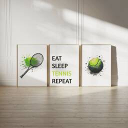 Tennis Poster Print Set - 3 Boys Bedroom Posters - Sport Wall Art Kids Room Decor Gift Watercolour Artwork Girls Gifts Player - thumbnail 1