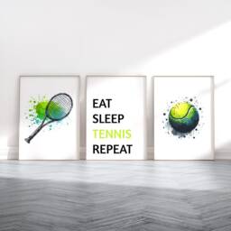 Tennis Poster Print Set - 3 Boys Bedroom Posters - Sport Wall Art Kids Room Decor Gift Watercolour Artwork Girls Gifts Player - thumbnail 2