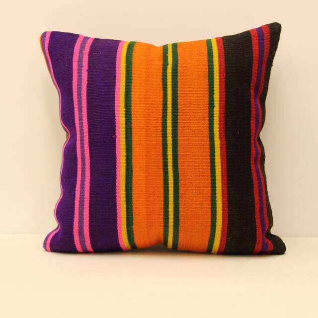 Vintage Turkish Kilim Pillow Cover, Wool Throw 18x18 - image 1