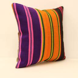 Vintage Turkish Kilim Pillow Cover, Wool Throw 18x18 - thumbnail 2