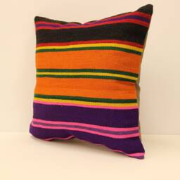 Vintage Turkish Kilim Pillow Cover, Wool Throw 18x18 - thumbnail 3
