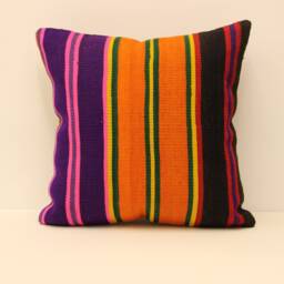 Vintage Turkish Kilim Pillow Cover, Wool Throw 18x18
