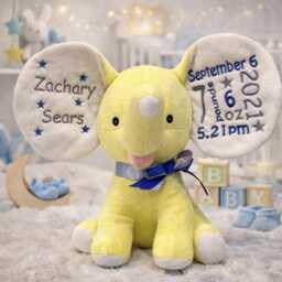 Personalised Embroidered Plush Elephant, Baby Shower Gift, Lemon Yellow, New Baby, Christening, Personalized