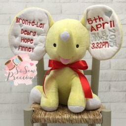 Personalised Embroidered Plush Elephant, Baby Shower Gift, Lemon Yellow, New Baby, Christening, Personalized - thumbnail 4