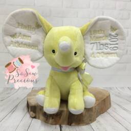Personalised Embroidered Plush Elephant, Baby Shower Gift, Lemon Yellow, New Baby, Christening, Personalized - thumbnail 3