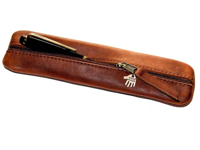 Small Leather Pen Case For 2 Pens Elegant Also For Men Holder Handmade Gift Office - image 1