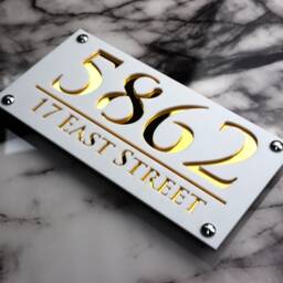House Wall Plaques UK - Luxe A4 Acrylic Signs Elegant Outdoor D??cor Custom Address Plaque Matt White & Gold Mirror 28cm X 14cm - thumbnail 3