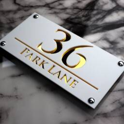 House Wall Plaques UK - Luxe A4 Acrylic Signs Elegant Outdoor D??cor Custom Address Plaque Matt White & Gold Mirror 28cm X 14cm