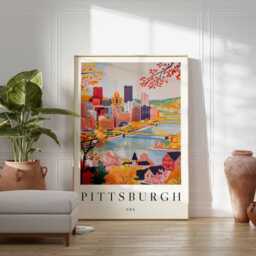 Pittsburgh Cityscape Poster Steel City Travel Print, Pennsylvania Wall Art - thumbnail 2