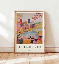 Pittsburgh Cityscape Poster Steel City Travel Print, Pennsylvania Wall Art - thumbnail 1