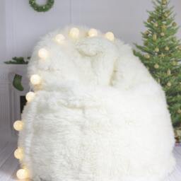 On Sale Sheepskin Beanbag White - Bean Bag Pouf Huge Furry - thumbnail 2