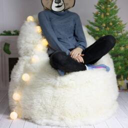 On Sale Sheepskin Beanbag White - Bean Bag Pouf Huge Furry - thumbnail 3