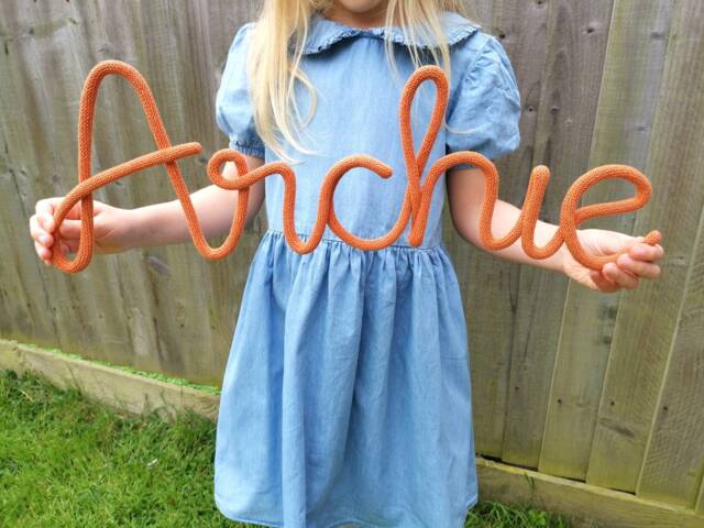 Personalised Knitted Wire Name Sign, Nursery Wall Decor, New Baby Gift - image 1