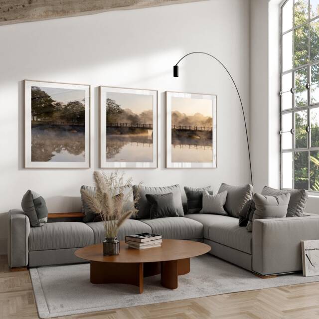 Set Of 3, Lake Abstract Wall Art, Neutral Beige, Living Room Art Poster Prints Home Decor, A5, A4, A3 A2 A1 Sizes, Fast Delivery - image 1