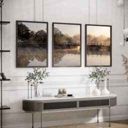Set Of 3, Lake Abstract Wall Art, Neutral Beige, Living Room Art Poster Prints Home Decor, A5, A4, A3 A2 A1 Sizes, Fast Delivery - thumbnail 2