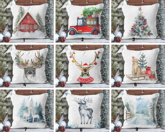 Christmas Pillow Cover/New Year Red Home & Car, Glass Tree Pillowcase/Winter Deer Cushion Case/Winter View Cover - image 1