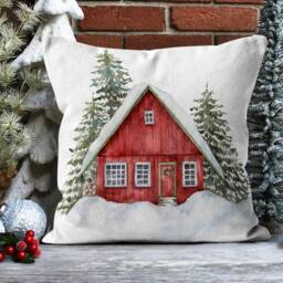 Christmas Pillow Cover/New Year Red Home & Car, Glass Tree Pillowcase/Winter Deer Cushion Case/Winter View Cover - thumbnail 2
