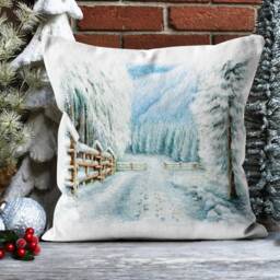 Christmas Pillow Cover/New Year Red Home & Car, Glass Tree Pillowcase/Winter Deer Cushion Case/Winter View Cover - thumbnail 4